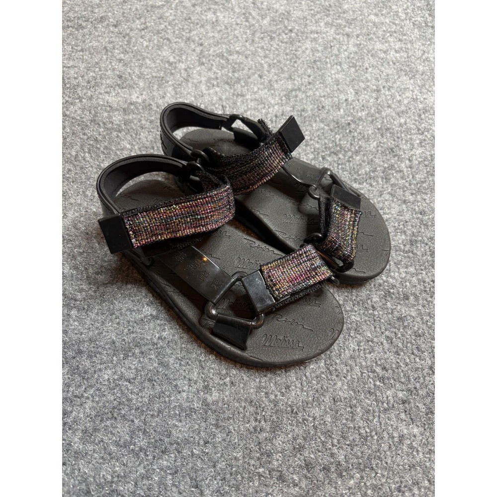 Mini Melissa Sandals Girls Size 12 Black Palete Rider  Strappy Sparkles